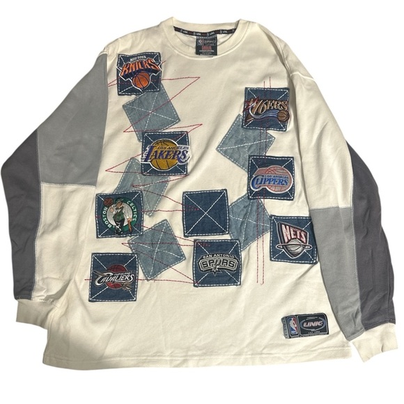 Unk White and Blue Patchwork Men Sweater - Picture 2 of 6